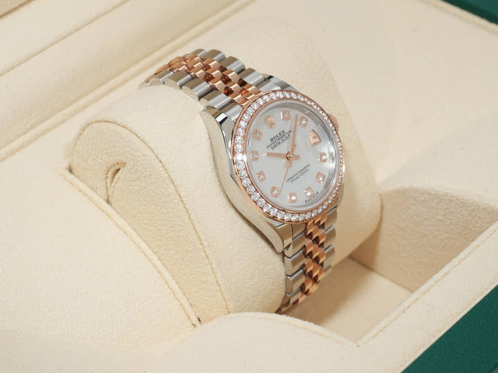 ロレックス デイトジャスト28 Ref.279381RBR ステンレススチールxエバーローズゴールド ホワイトシェルx10Pダイヤ文字盤 美中古 nnddb3uq