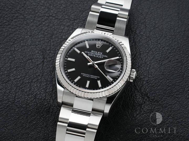 ロレックス デイトジャスト36 Ref.126234 ステンレススチール/ホワイトゴールド ブラック文字盤 オイスターブレスレット 極美品 oa8b8jg6