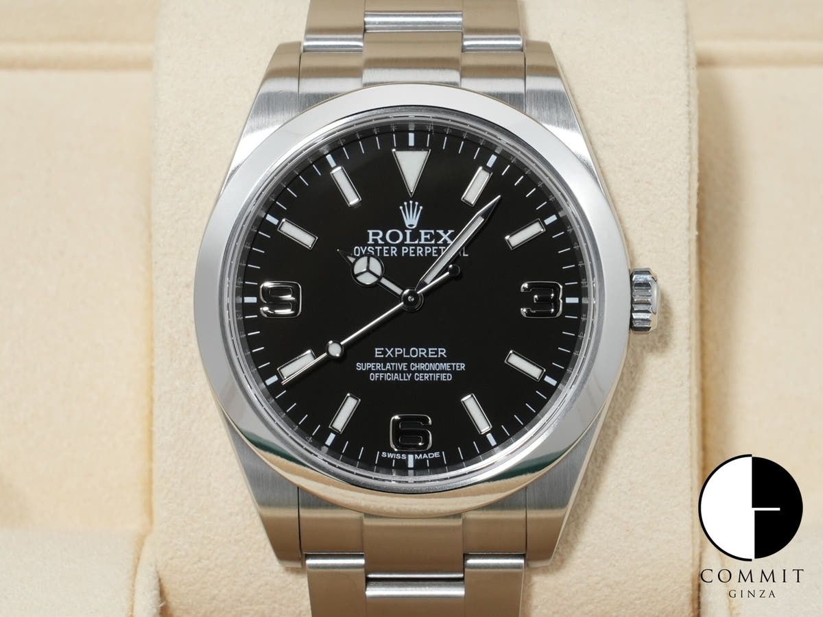 ロレックス エクスプローラーI 鏡面ブラックアウト Ref.214270 ステンレススチール ブラック文字盤 オイスターブレスレット 美品 immc2wbp