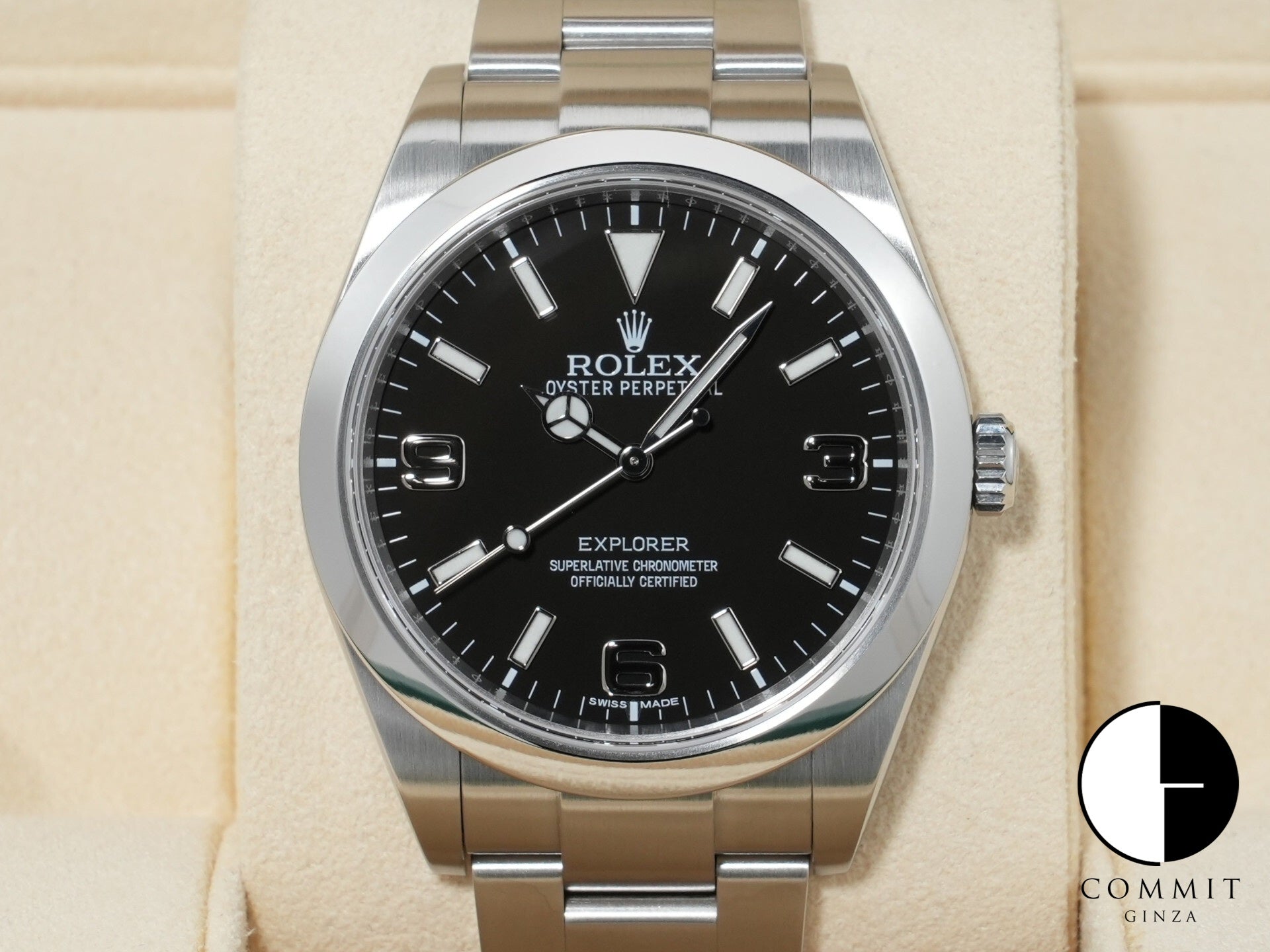 ロレックス エクスプローラーI 鏡面ブラックアウト Ref.214270 ステンレススチール ブラック文字盤 オイスターブレスレット 美品 immc2wbp