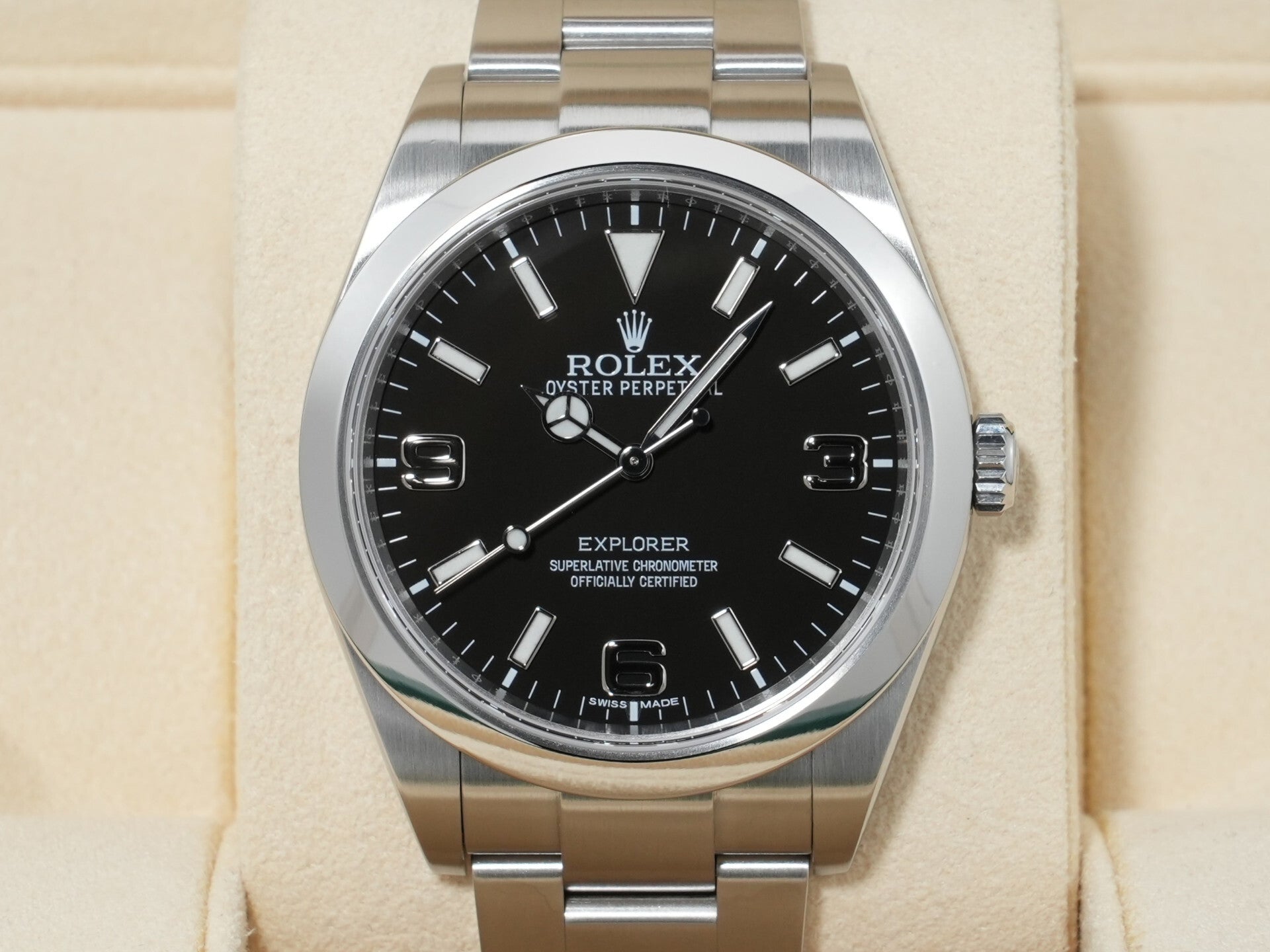 ロレックス エクスプローラーI 鏡面ブラックアウト Ref.214270 ステンレススチール ブラック文字盤 オイスターブレスレット 美品 immc2wbp