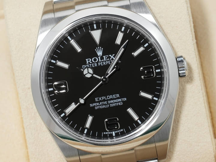 ロレックス エクスプローラーI 鏡面ブラックアウト Ref.214270 ステンレススチール ブラック文字盤 オイスターブレスレット 美品 immc2wbp