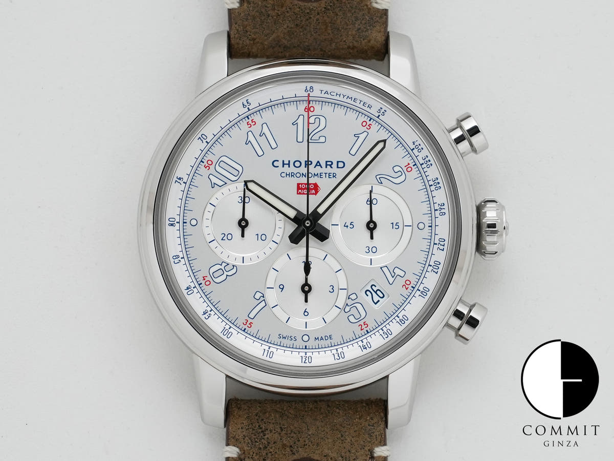 ショパール ミッレ ミリア クラシック クロノグラフ トリビュート トゥ サー・スターリング・モス Ref.168619-3012 ステンレススチール シルバー文字盤 極美品 t4usb4zp