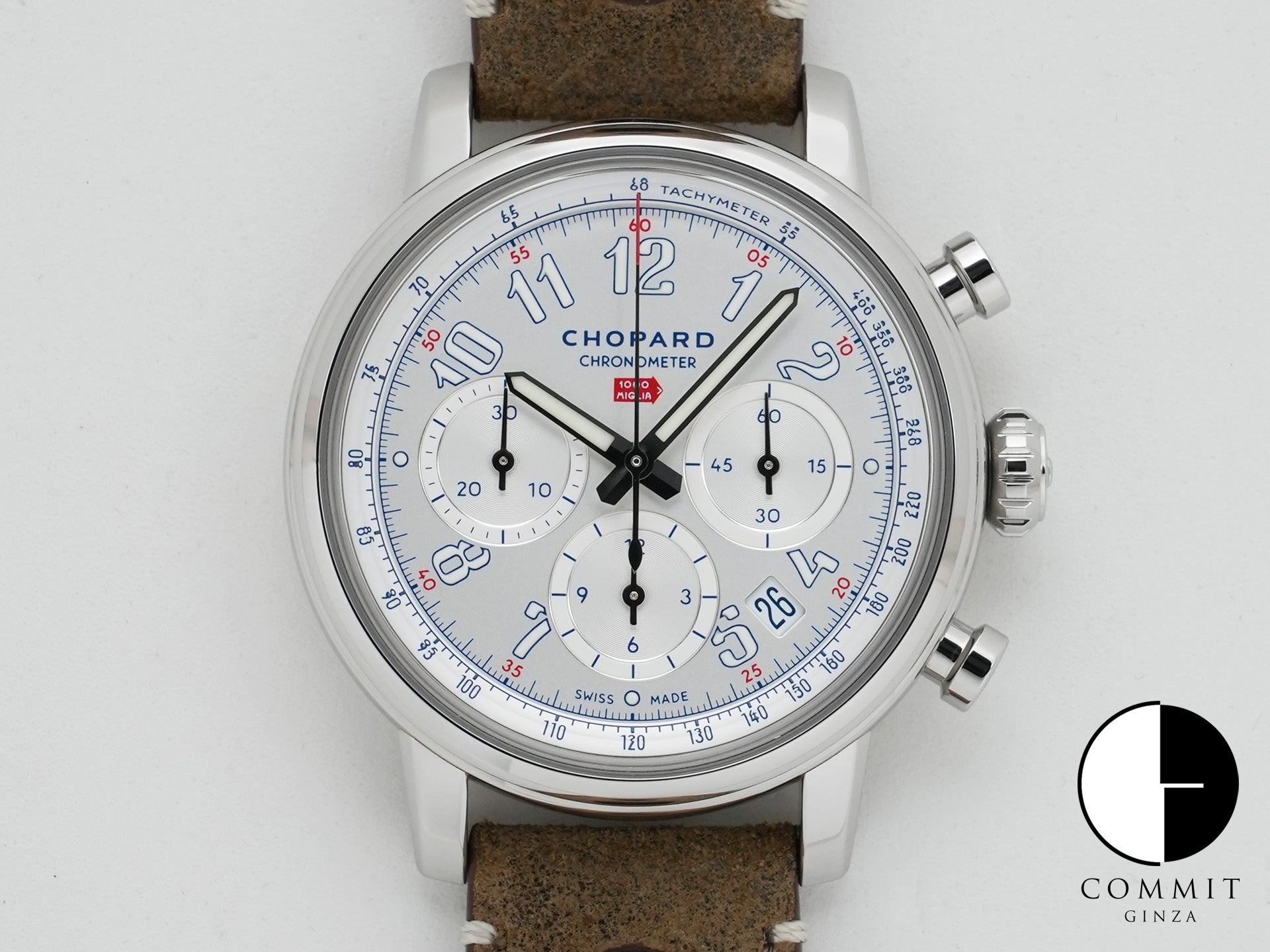 ショパール ミッレ ミリア クラシック クロノグラフ トリビュート トゥ サー・スターリング・モス Ref.168619-3012 ステンレススチール シルバー文字盤 極美品 t4usb4zp