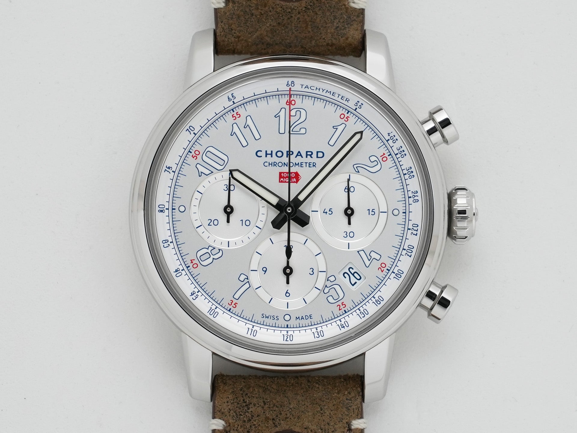 ショパール ミッレ ミリア クラシック クロノグラフ トリビュート トゥ サー・スターリング・モス Ref.168619-3012 ステンレススチール シルバー文字盤 極美品 t4usb4zp