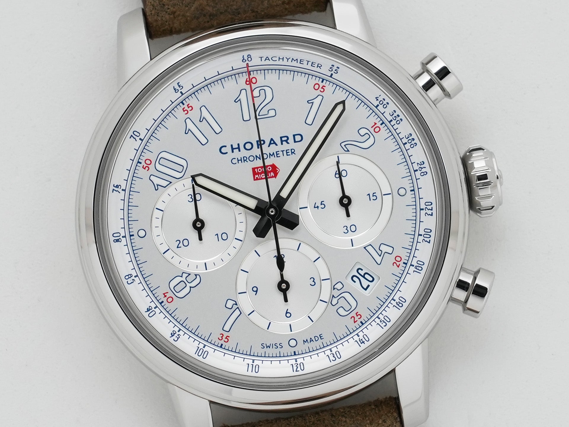 ショパール ミッレ ミリア クラシック クロノグラフ トリビュート トゥ サー・スターリング・モス Ref.168619-3012 ステンレススチール シルバー文字盤 極美品 t4usb4zp