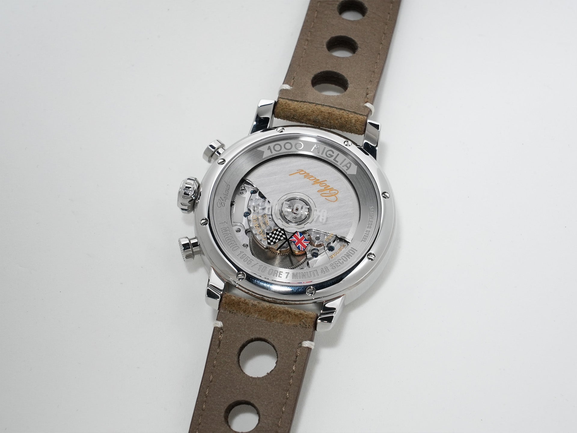 ショパール ミッレ ミリア クラシック クロノグラフ トリビュート トゥ サー・スターリング・モス Ref.168619-3012 ステンレススチール シルバー文字盤 極美品 t4usb4zp