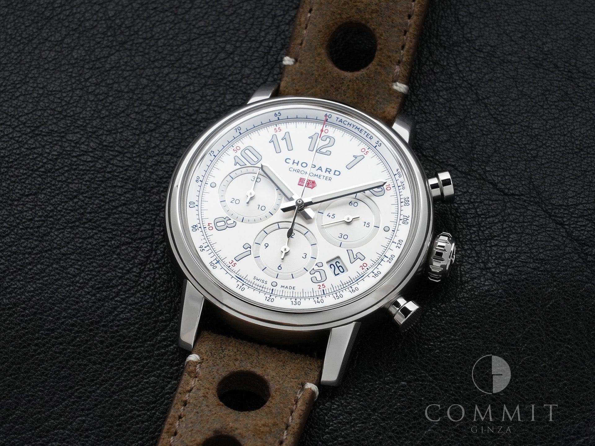 ショパール ミッレ ミリア クラシック クロノグラフ トリビュート トゥ サー・スターリング・モス Ref.168619-3012 ステンレススチール シルバー文字盤 極美品 t4usb4zp