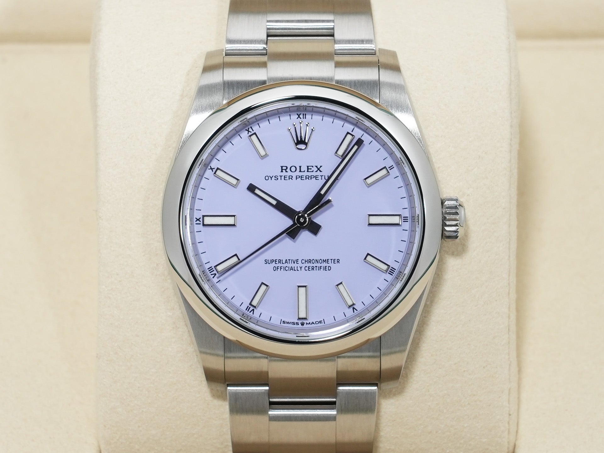 ロレックス オイスターパーペチュアル34 Ref.124200 ステンレススチール ラベンダー文字盤 未使用 xzxifv8s