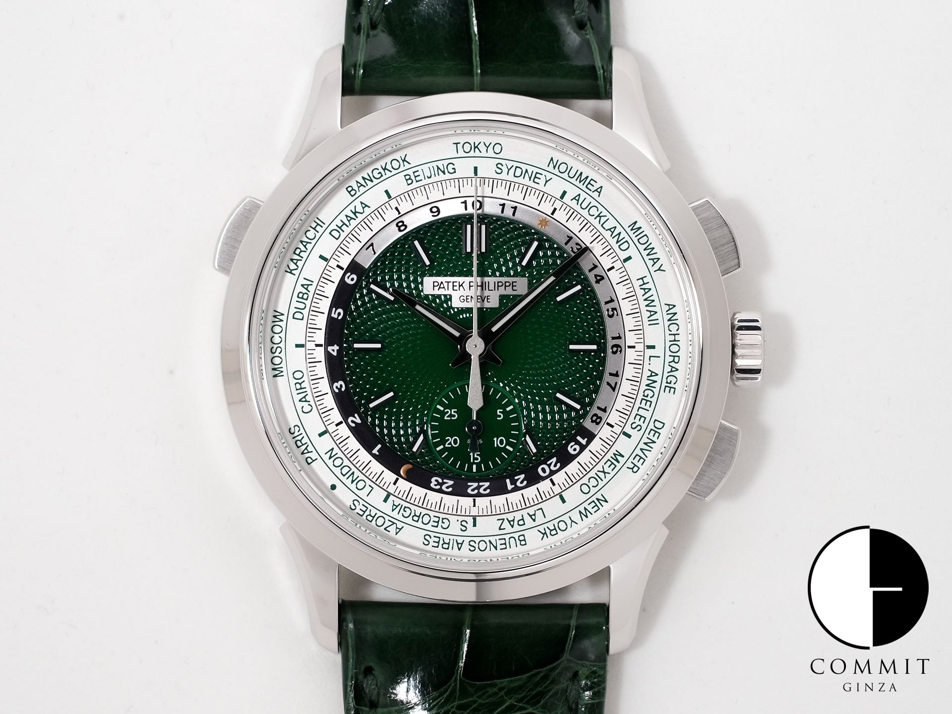 パテックフィリップ コンプリケーション ワールドタイム クロノグラフ Ref.5930P-001 プラチナ グリーン文字盤 美中古 rzmht9nf
