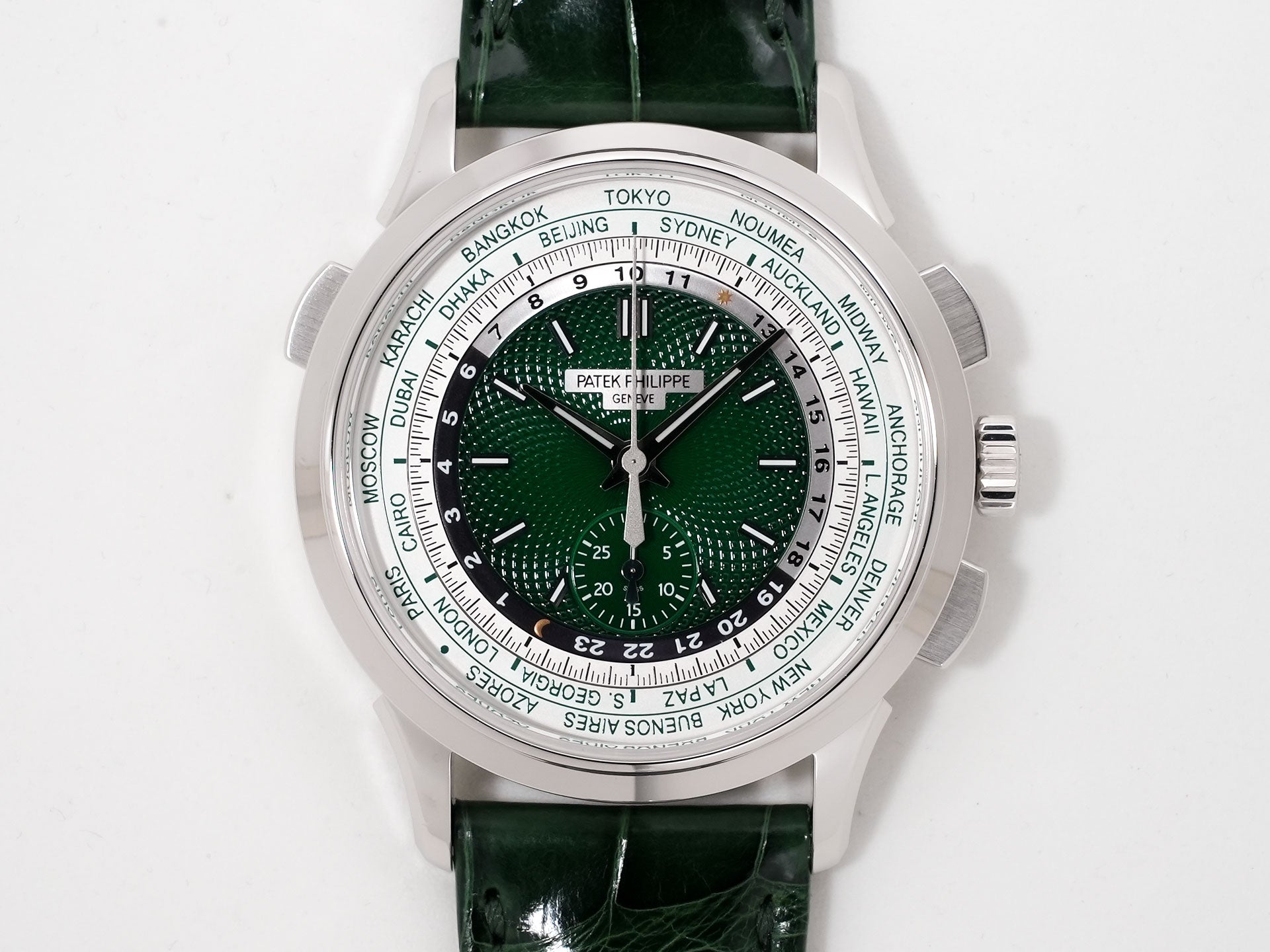 パテックフィリップ コンプリケーション ワールドタイム クロノグラフ Ref.5930P-001 プラチナ グリーン文字盤 美中古 rzmht9nf