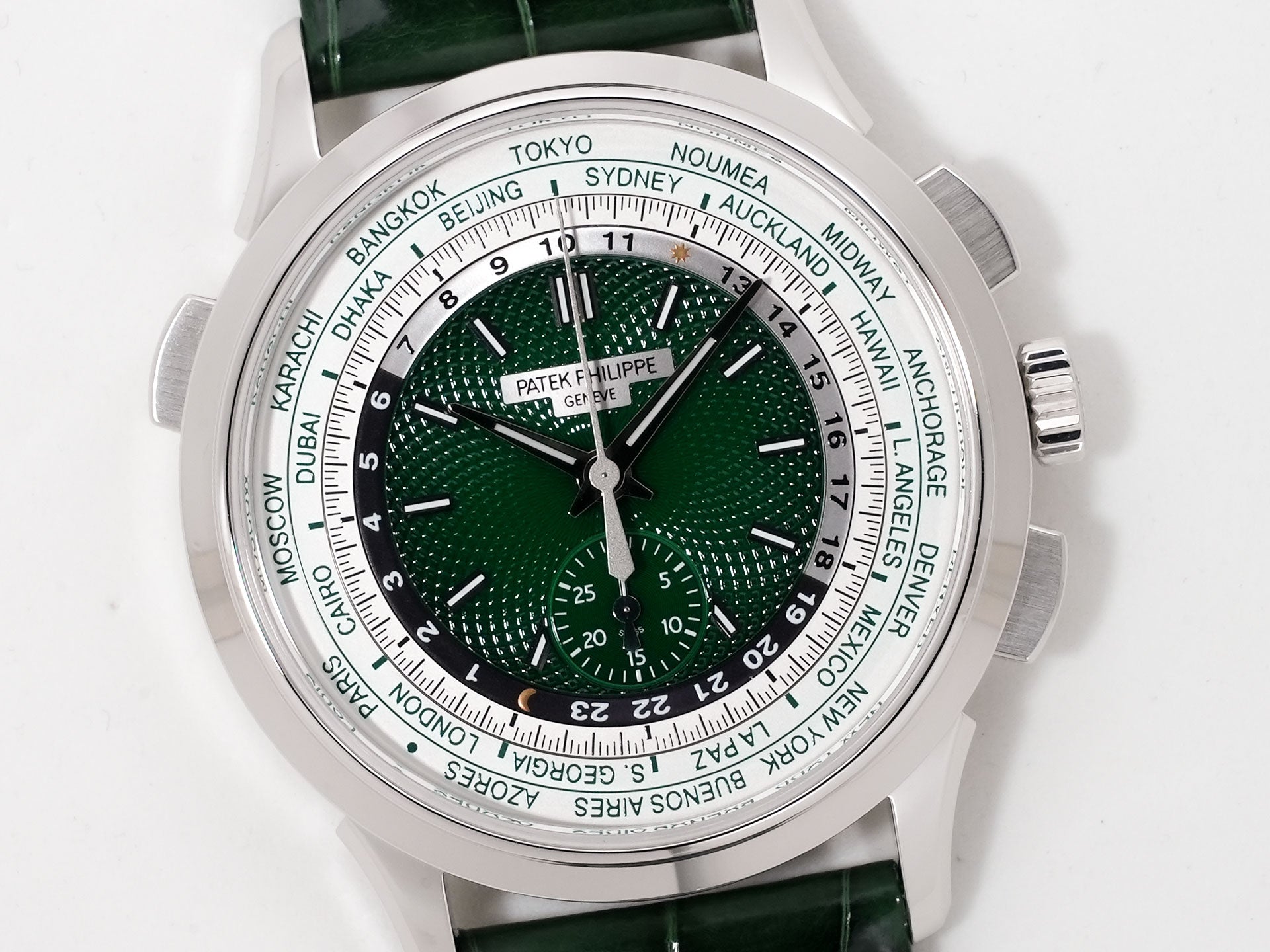 パテックフィリップ コンプリケーション ワールドタイム クロノグラフ Ref.5930P-001 プラチナ グリーン文字盤 美中古 rzmht9nf