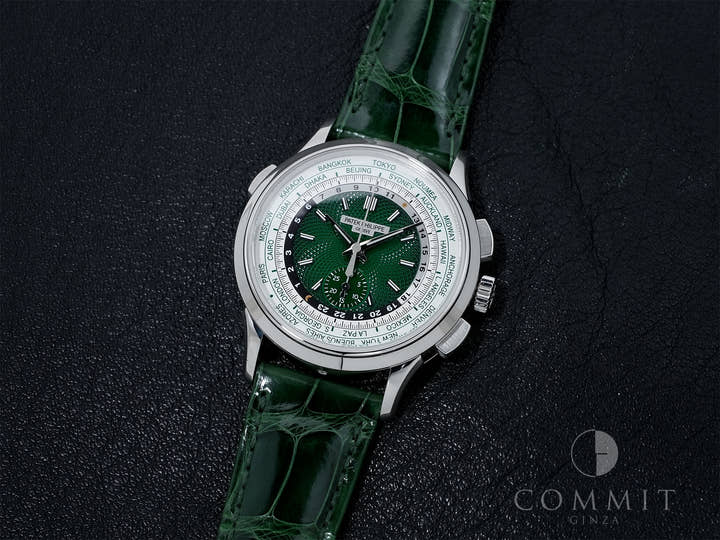 パテックフィリップ コンプリケーション ワールドタイム クロノグラフ Ref.5930P-001 プラチナ グリーン文字盤 美中古 rzmht9nf