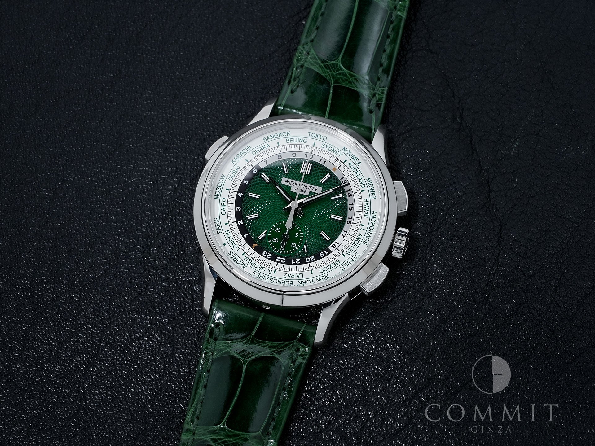 パテックフィリップ コンプリケーション ワールドタイム クロノグラフ Ref.5930P-001 プラチナ グリーン文字盤 美中古 rzmht9nf