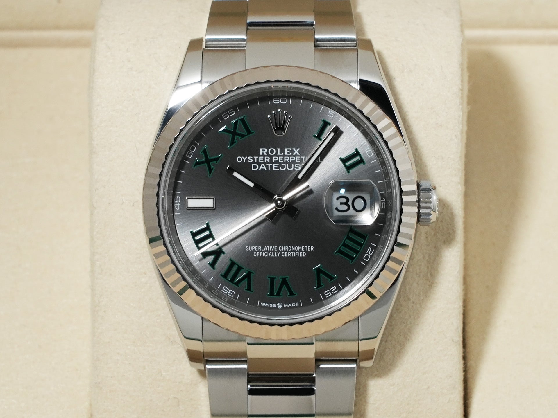 ロレックス デイトジャスト36 Ref.126234 ステンレススチール/ホワイトゴールド スレートローマン文字盤 オイスターブレスレット 美品 e63b7bgw