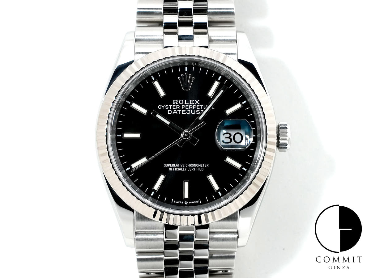 ロレックス デイトジャスト36 Ref.126234 ステンレススチール/ホワイトゴールド ブラック文字盤 ジュビリーブレスレット 美中古 p6yrec2n