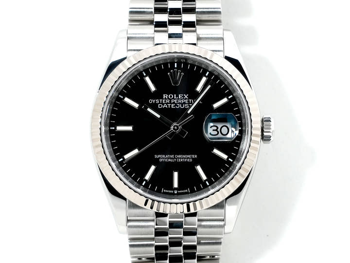 ロレックス デイトジャスト36 Ref.126234 ステンレススチール/ホワイトゴールド ブラック文字盤 ジュビリーブレスレット 美中古 p6yrec2n