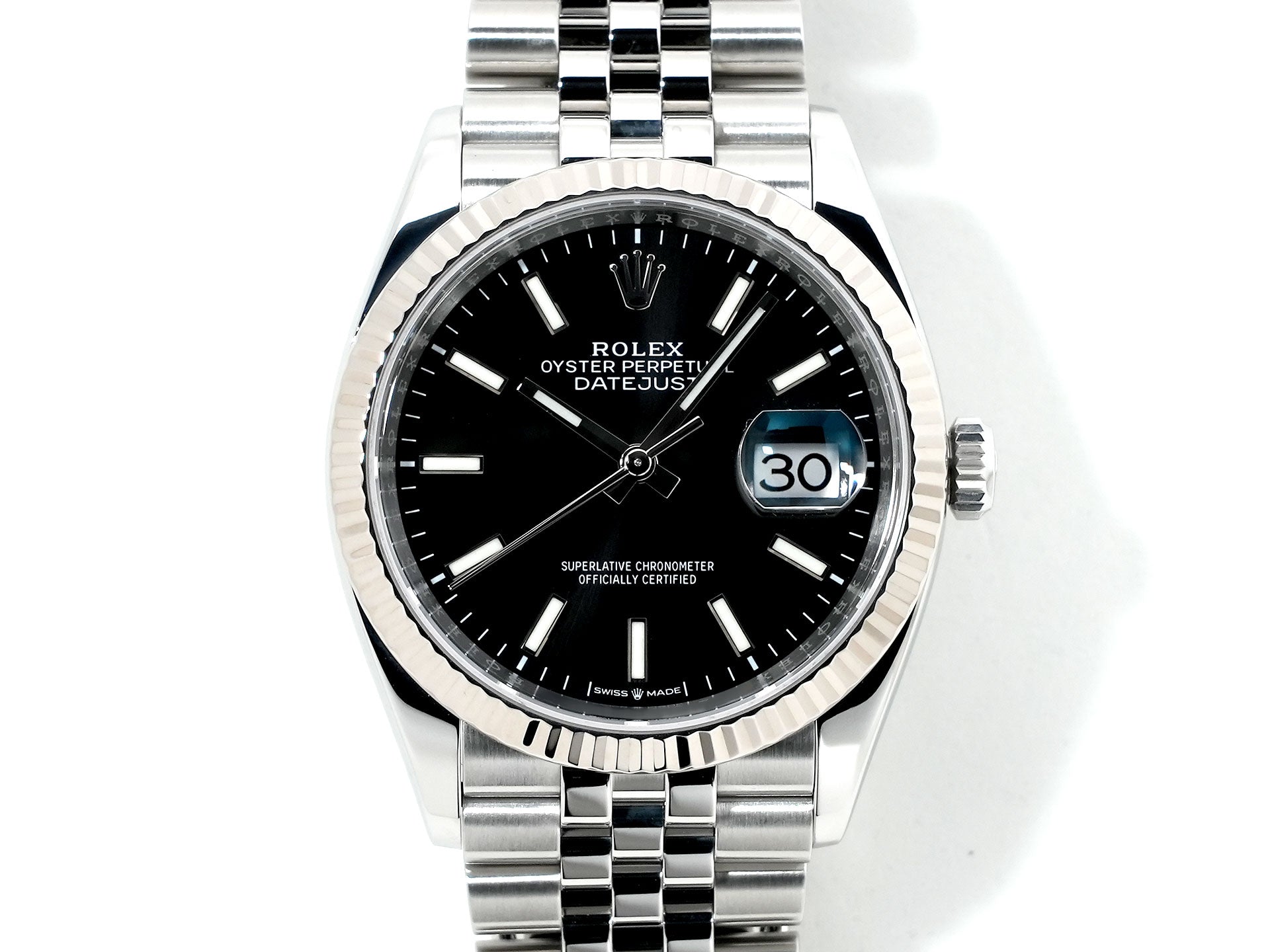 ロレックス デイトジャスト36 Ref.126234 ステンレススチール/ホワイトゴールド ブラック文字盤 ジュビリーブレスレット 美中古 p6yrec2n