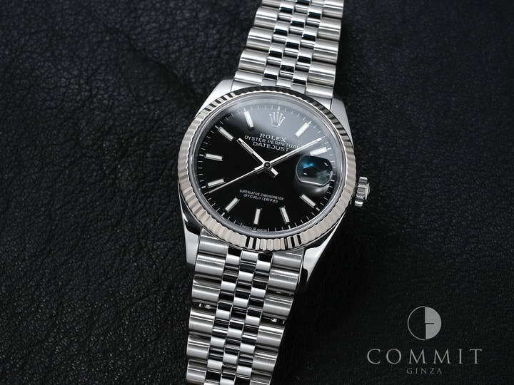 ロレックス デイトジャスト36 Ref.126234 ステンレススチール/ホワイトゴールド ブラック文字盤 ジュビリーブレスレット 美中古 p6yrec2n