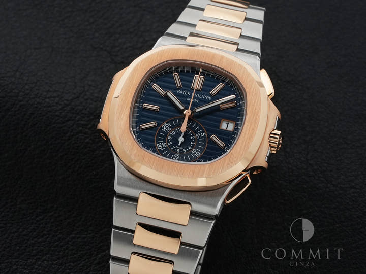 Patek Philippe Nautilus Chronograph Ref. 5980/1AR-001 Stainless Steel/Rose Gold Blue Dial Excellent Condition i5wfdggn