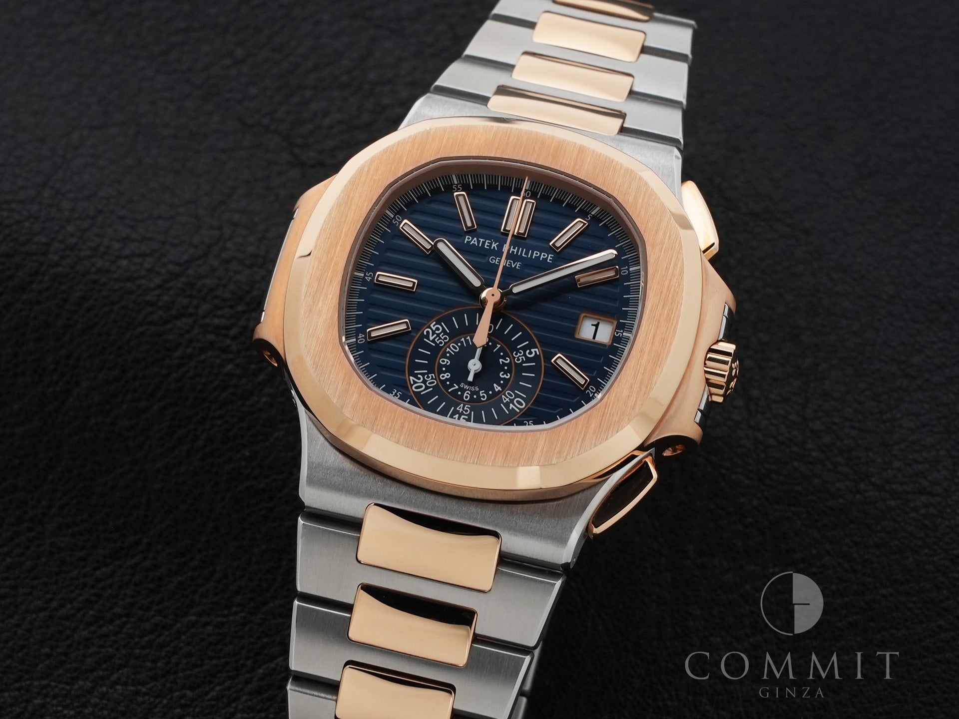 Patek Philippe Nautilus Chronograph Ref. 5980/1AR-001 Stainless Steel/Rose Gold Blue Dial Excellent Condition i5wfdggn