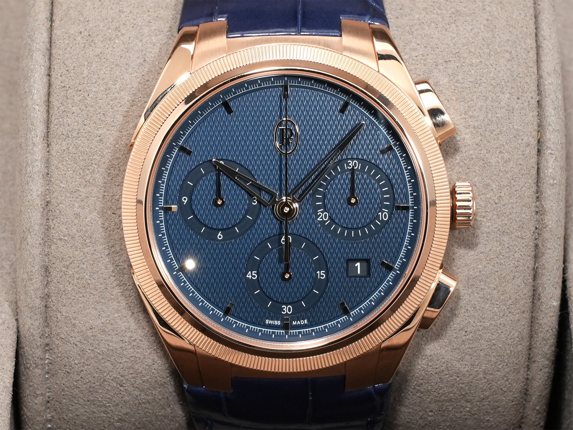 Parmigiani Fleurier Tonda PF Chronograph Ref. PFC915-2020001-300182 Rose Gold with Milanese Blue Dial, Excellent Condition (ymoygk5e)