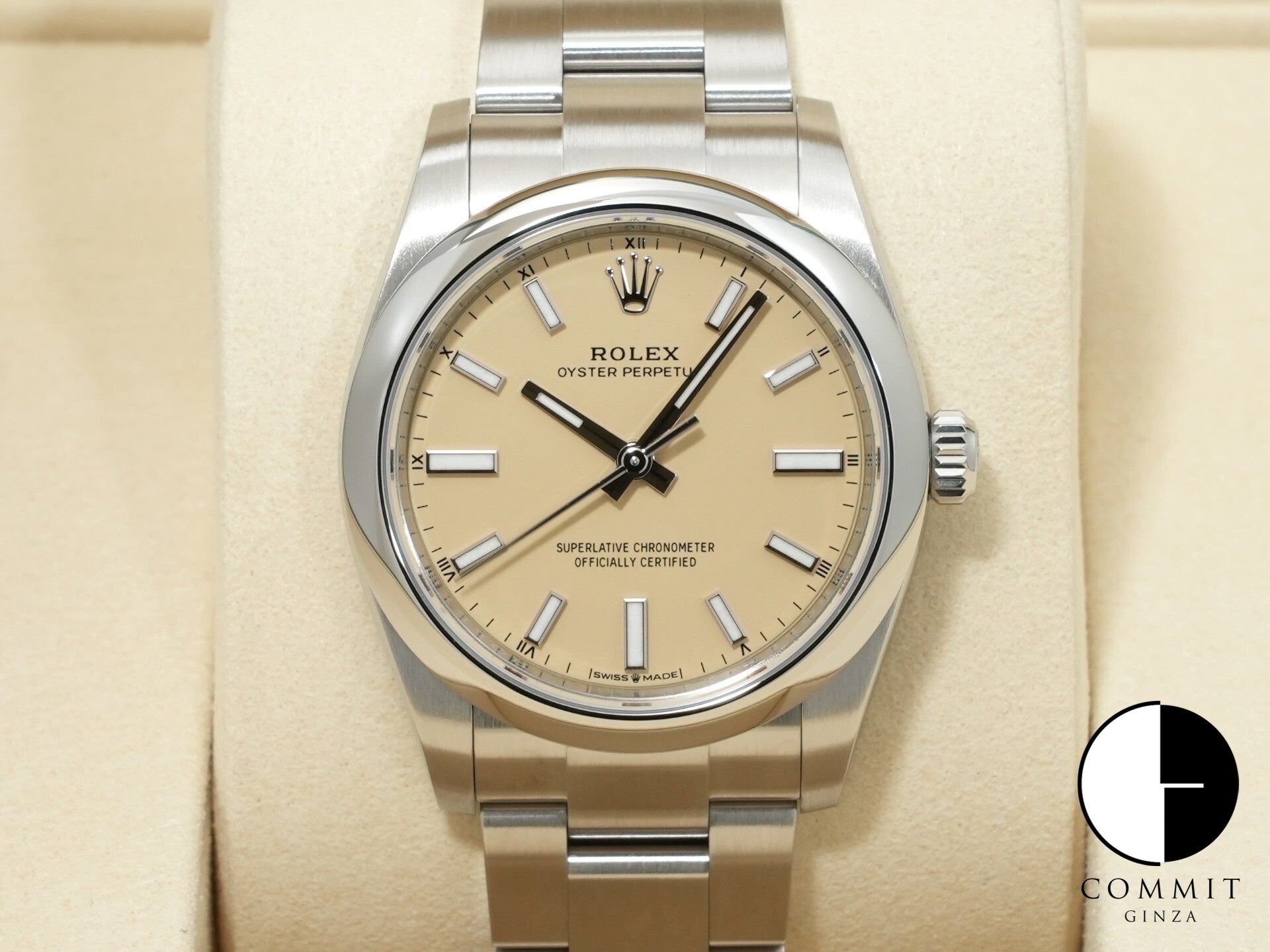 Rolex Oyster Perpetual 34 Ref. 124200 Stainless Steel Beige Dial Unused ngvp8von
