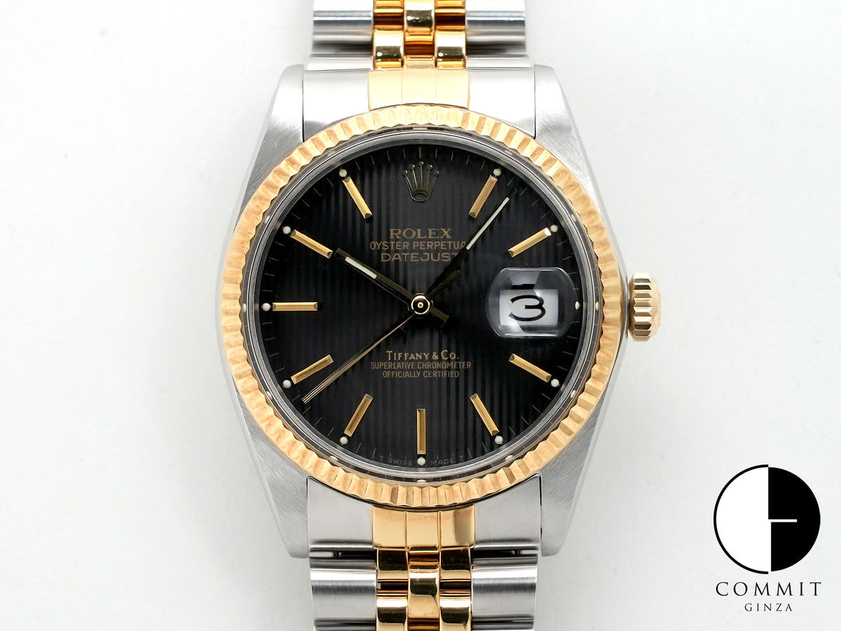 ロレックス デイトジャスト Ref.16013 ステンレススチール/イエローゴールド ブラックタペストリー文字盤 ジュビリーブレスレット 中古 an9rnhcb