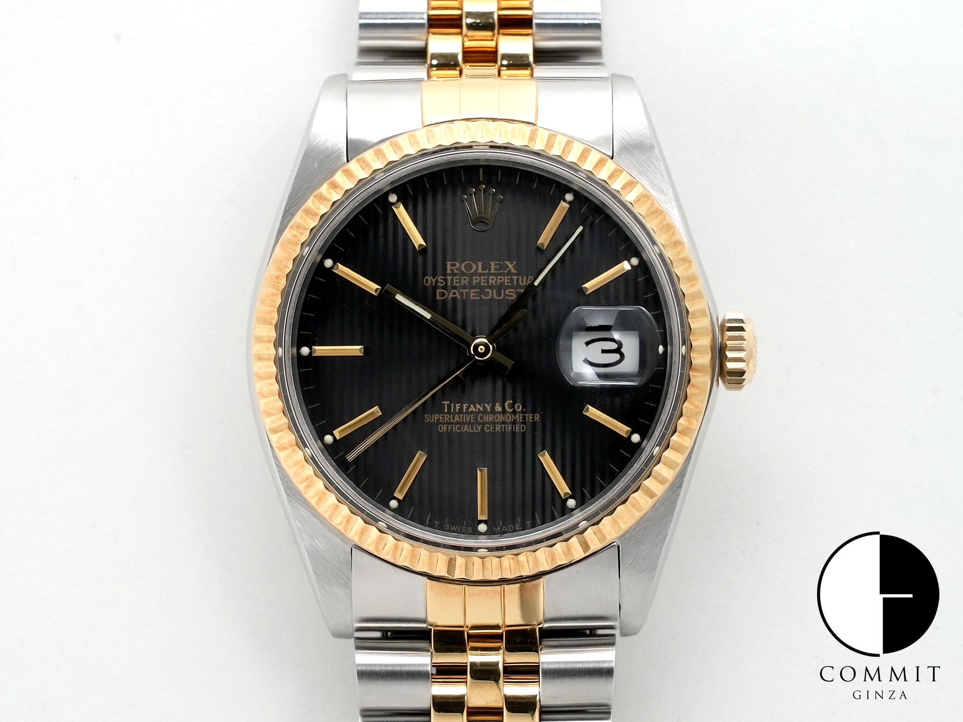 ロレックス デイトジャスト Ref.16013 ステンレススチール/イエローゴールド ブラックタペストリー文字盤 ジュビリーブレスレット 中古 an9rnhcb