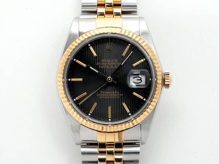 ロレックス デイトジャスト Ref.16013 ステンレススチール/イエローゴールド ブラックタペストリー文字盤 ジュビリーブレスレット 中古 an9rnhcb