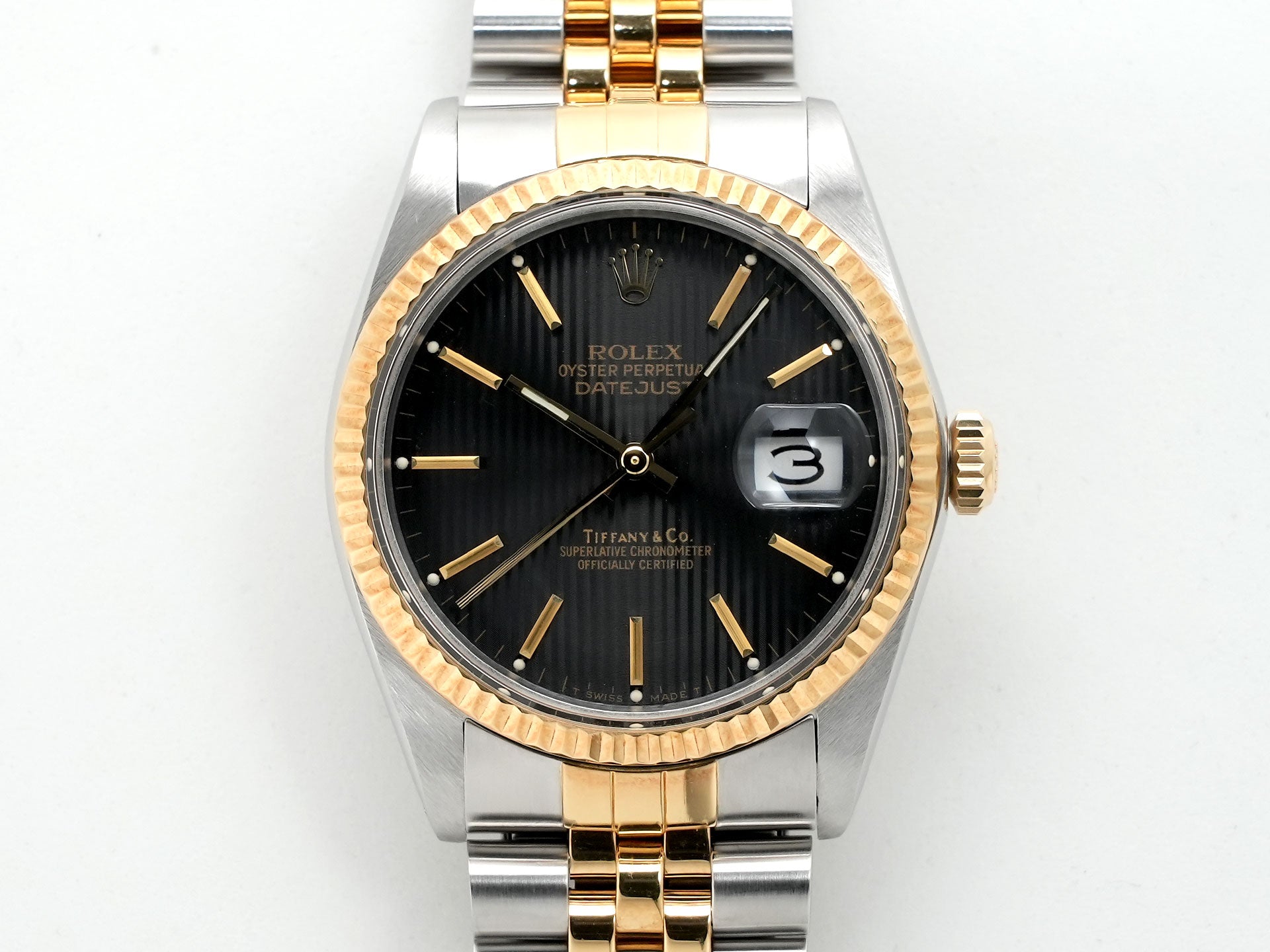ロレックス デイトジャスト Ref.16013 ステンレススチール/イエローゴールド ブラックタペストリー文字盤 ジュビリーブレスレット 中古 an9rnhcb
