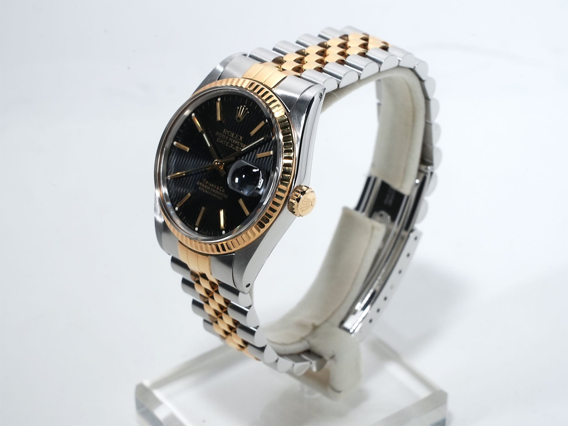 ロレックス デイトジャスト Ref.16013 ステンレススチール/イエローゴールド ブラックタペストリー文字盤 ジュビリーブレスレット 中古 an9rnhcb