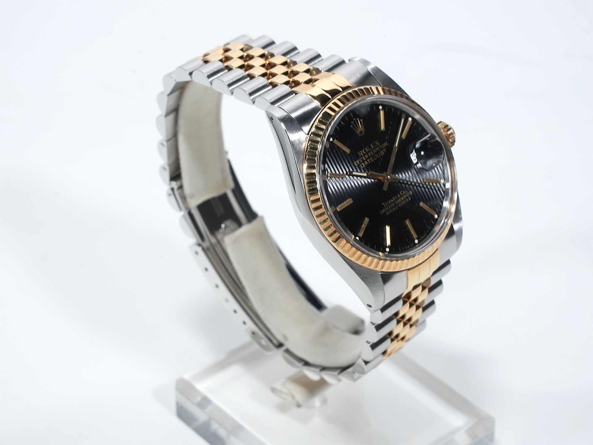 ロレックス デイトジャスト Ref.16013 ステンレススチール/イエローゴールド ブラックタペストリー文字盤 ジュビリーブレスレット 中古 an9rnhcb
