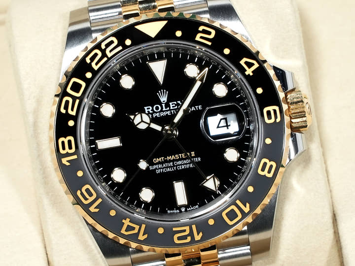 ロレックス GMTマスターII Ref.126713GRNR ステンレススチール/イエローゴールド ブラック文字盤 ジュビリーブレスレット 美中古 2dygxz8e