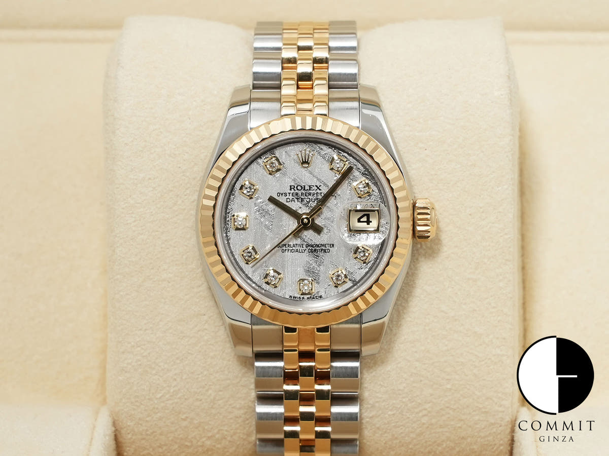 Pre-owned Rolex Datejust 28 Ref. 179173G Stainless Steel/Yellow Gold Meteorite x 10 Diamond Dial Jubilee Bracelet 9bv464k4