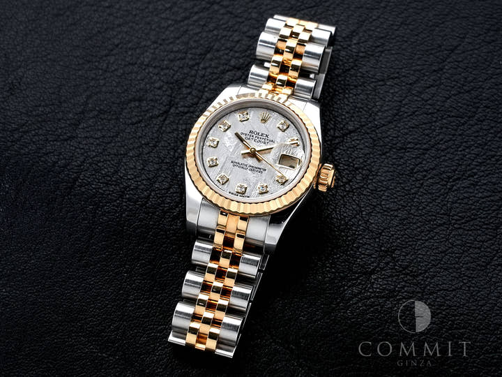 Pre-owned Rolex Datejust 28 Ref. 179173G Stainless Steel/Yellow Gold Meteorite x 10 Diamond Dial Jubilee Bracelet 9bv464k4