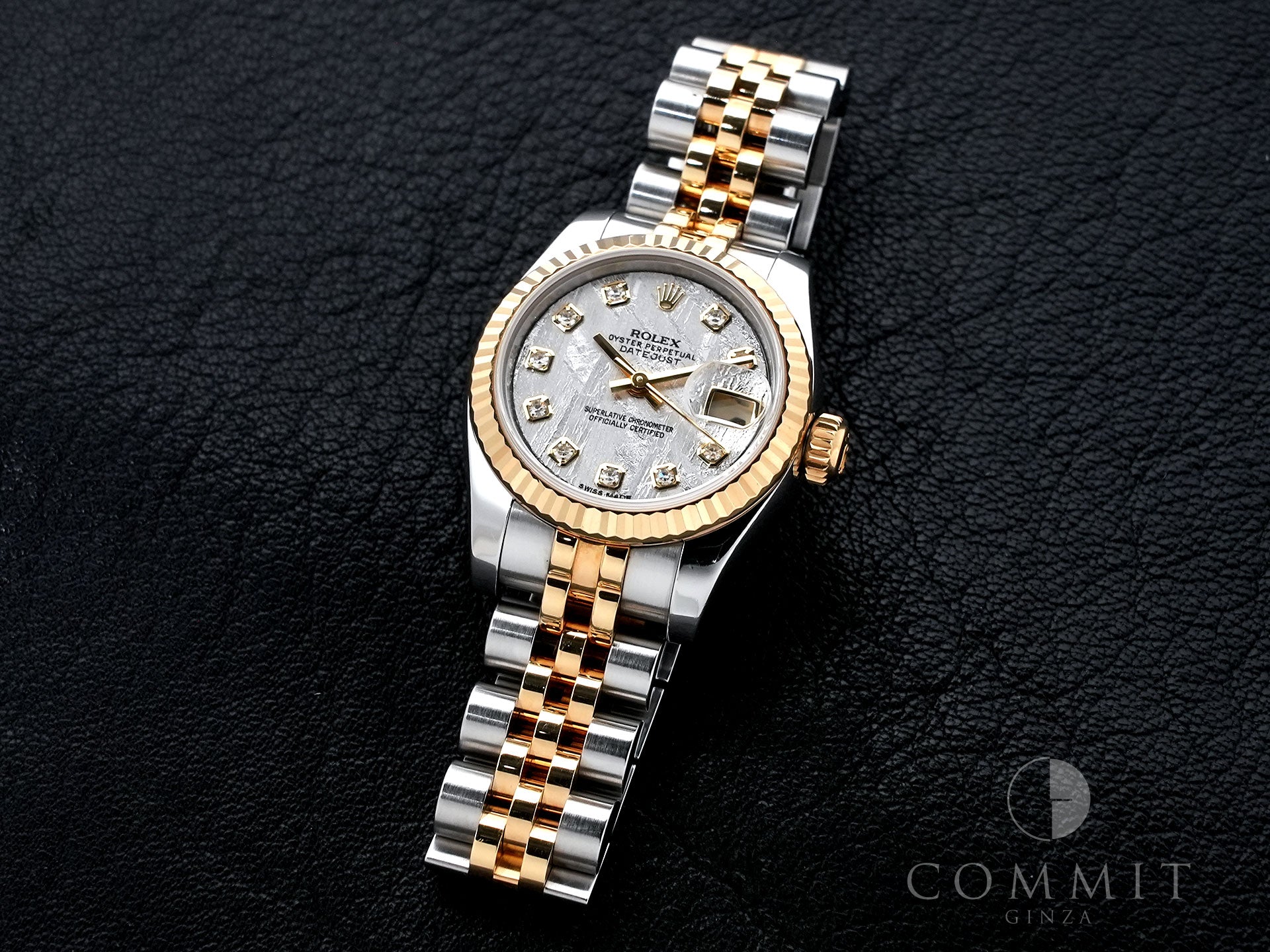Pre-owned Rolex Datejust 28 Ref. 179173G Stainless Steel/Yellow Gold Meteorite x 10 Diamond Dial Jubilee Bracelet 9bv464k4