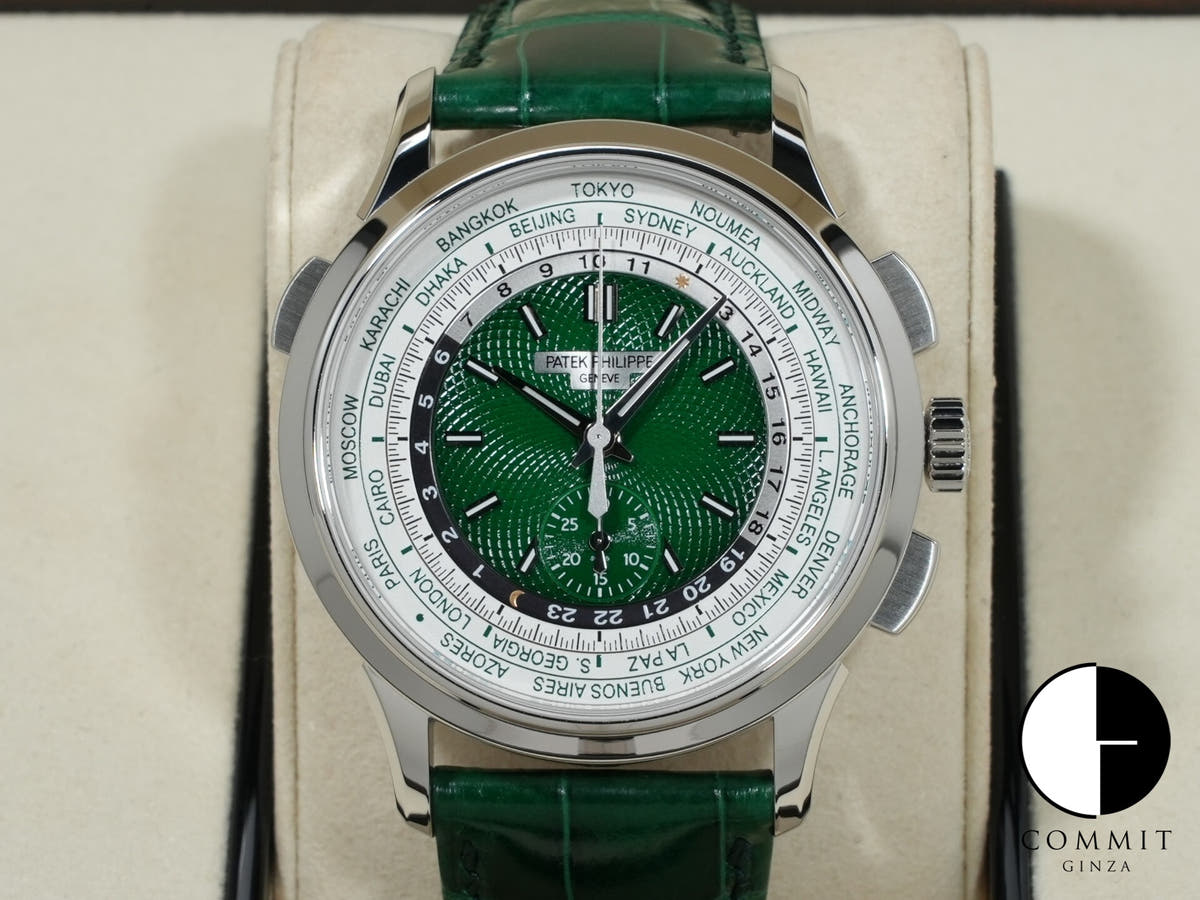 パテックフィリップ コンプリケーション ワールドタイム クロノグラフ Ref.5930P-001 プラチナ グリーン文字盤 未使用 fjkso7c4