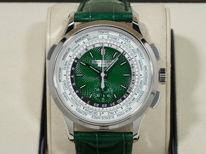 パテックフィリップ コンプリケーション ワールドタイム クロノグラフ Ref.5930P-001 プラチナ グリーン文字盤 未使用 fjkso7c4