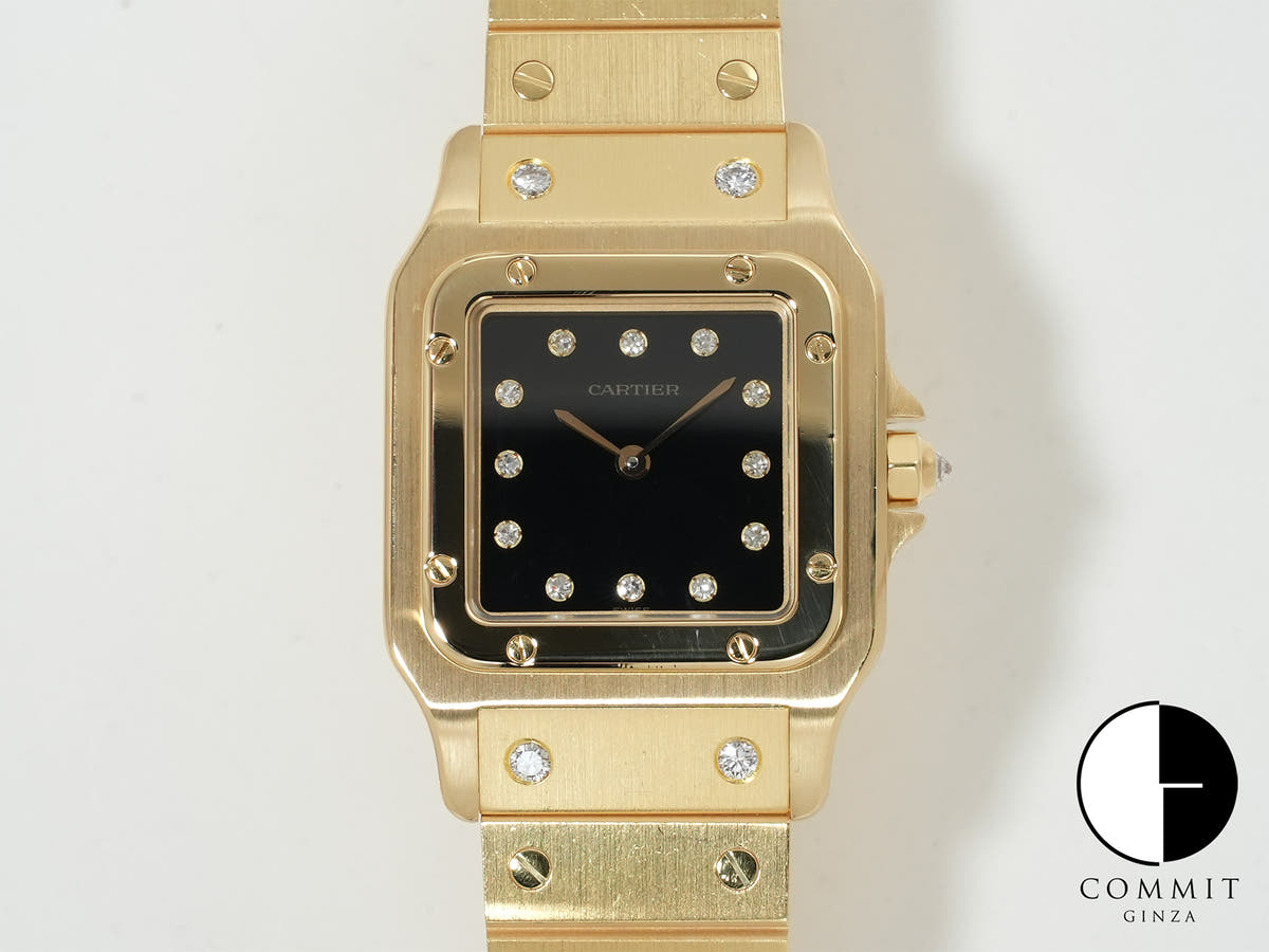 カルティエ サントス カレ Ref.84430000 イエローゴールド ブラック文字盤 美品 ron647uu
