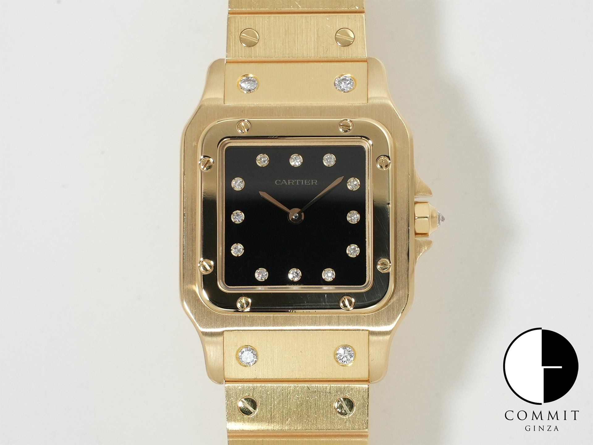 カルティエ サントス カレ Ref.84430000 イエローゴールド ブラック文字盤 美品 ron647uu