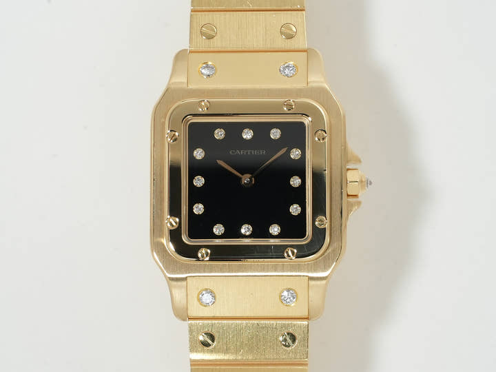 カルティエ サントス カレ Ref.84430000 イエローゴールド ブラック文字盤 美品 ron647uu