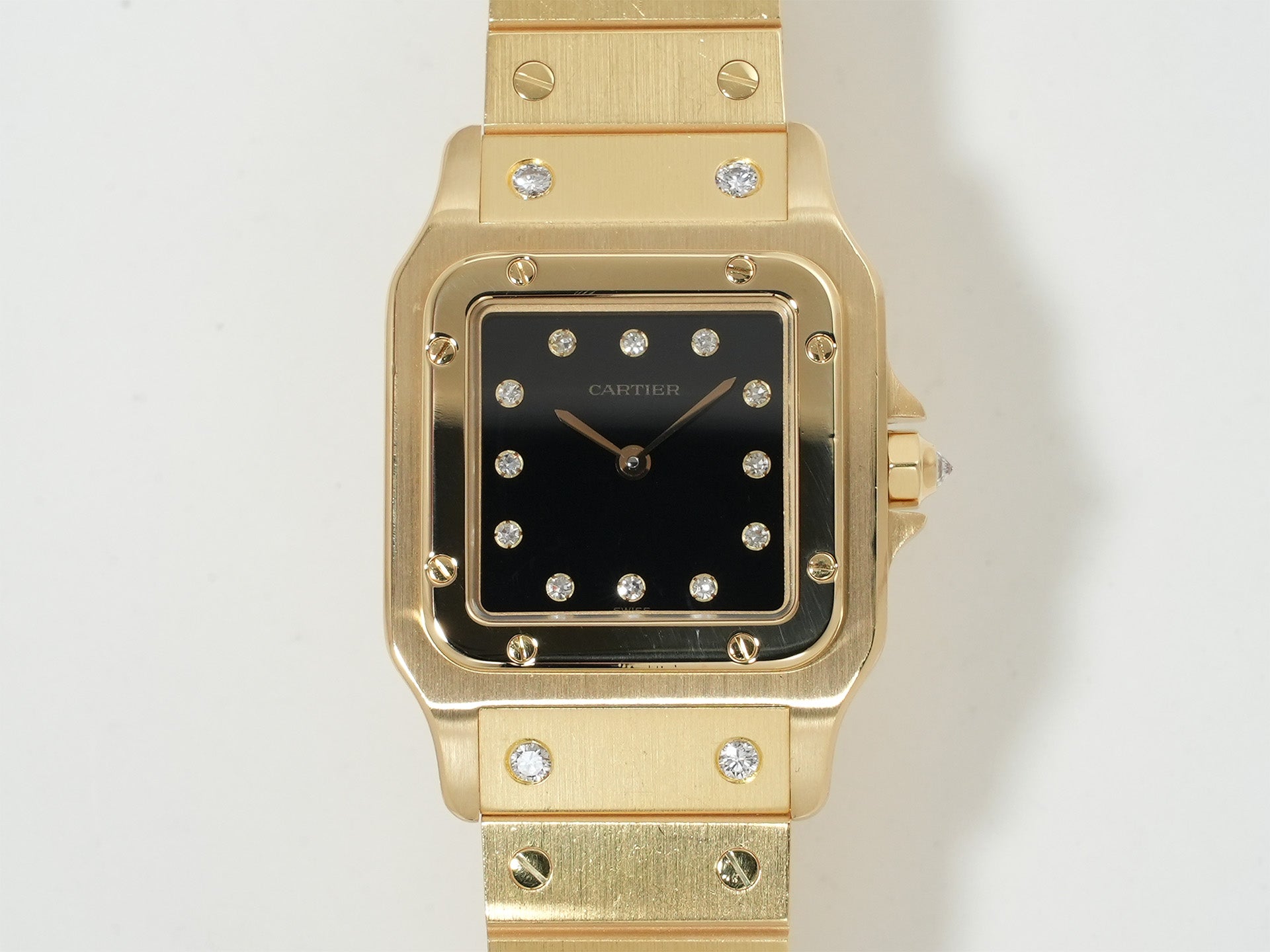 カルティエ サントス カレ Ref.84430000 イエローゴールド ブラック文字盤 美品 ron647uu