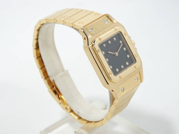 カルティエ サントス カレ Ref.84430000 イエローゴールド ブラック文字盤 美品 ron647uu