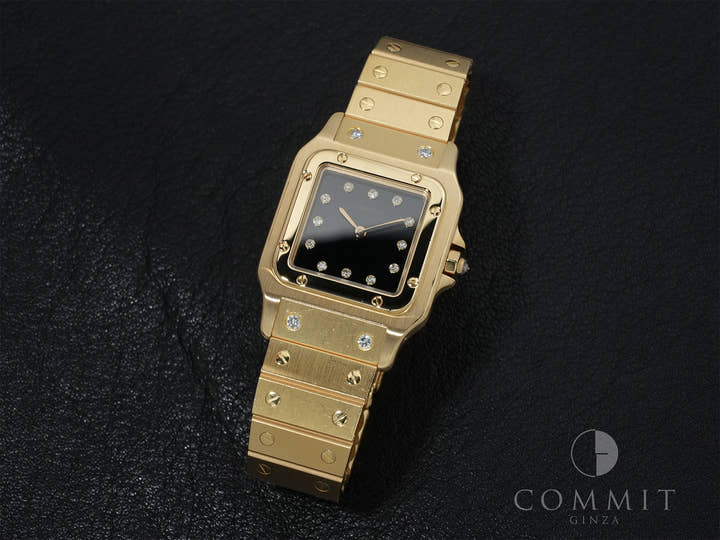 カルティエ サントス カレ Ref.84430000 イエローゴールド ブラック文字盤 美品 ron647uu