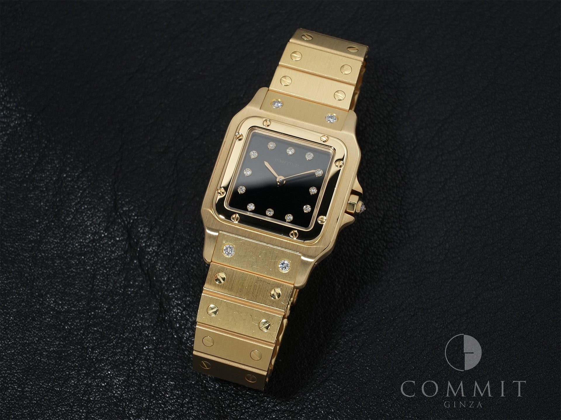 カルティエ サントス カレ Ref.84430000 イエローゴールド ブラック文字盤 美品 ron647uu