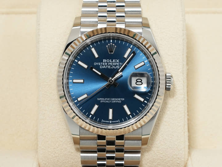 ロレックス デイトジャスト36 Ref.126234 ステンレススチール/ホワイトゴールド ブルー文字盤 ジュビリーブレスレット 中古 uduwq9ep