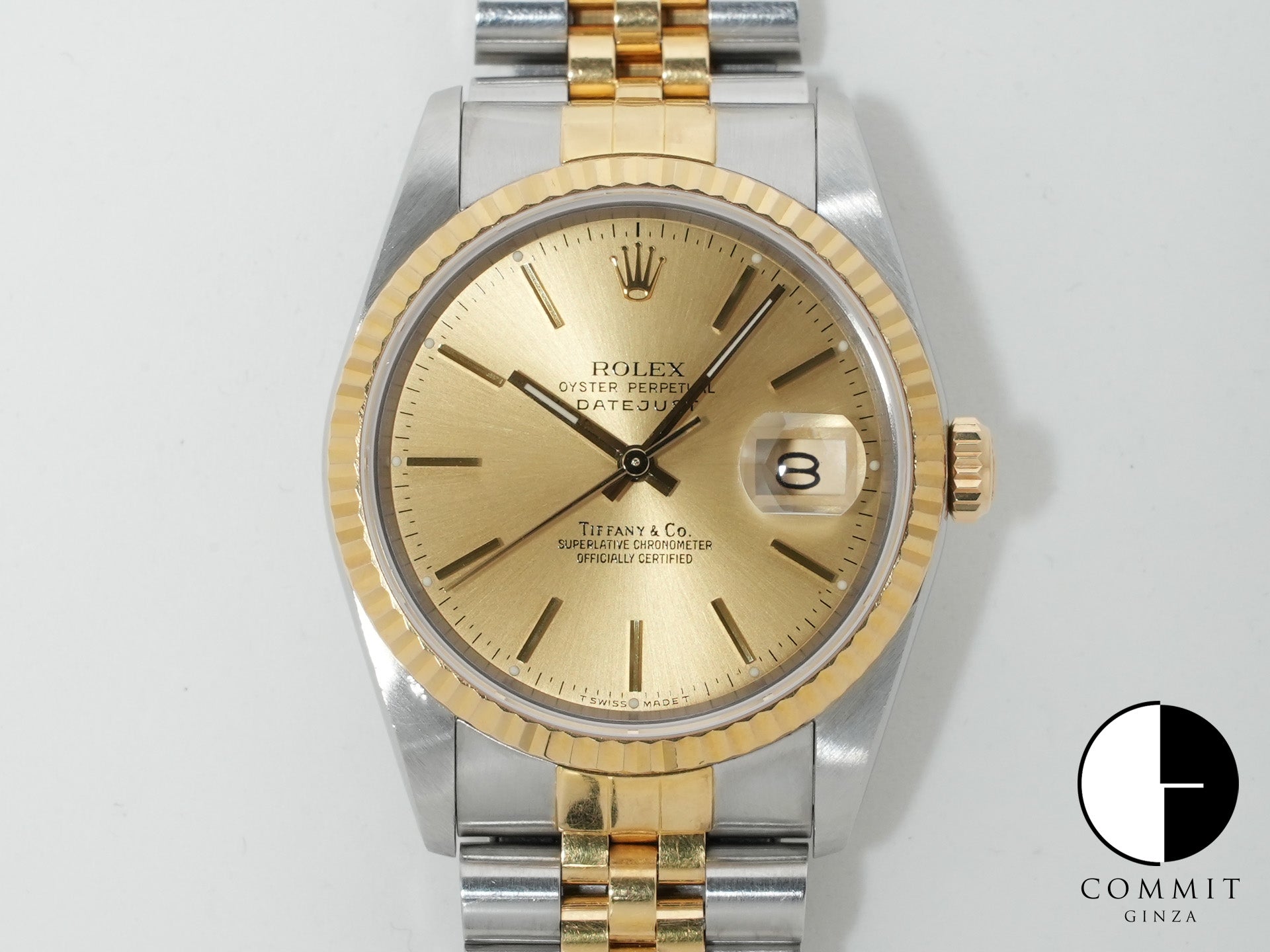 ロレックス デイトジャスト36 TIFFANY Wネーム Ref.16233 ステンレススチール/イエローゴールド シャンパン文字盤 中古 ezoq67dh