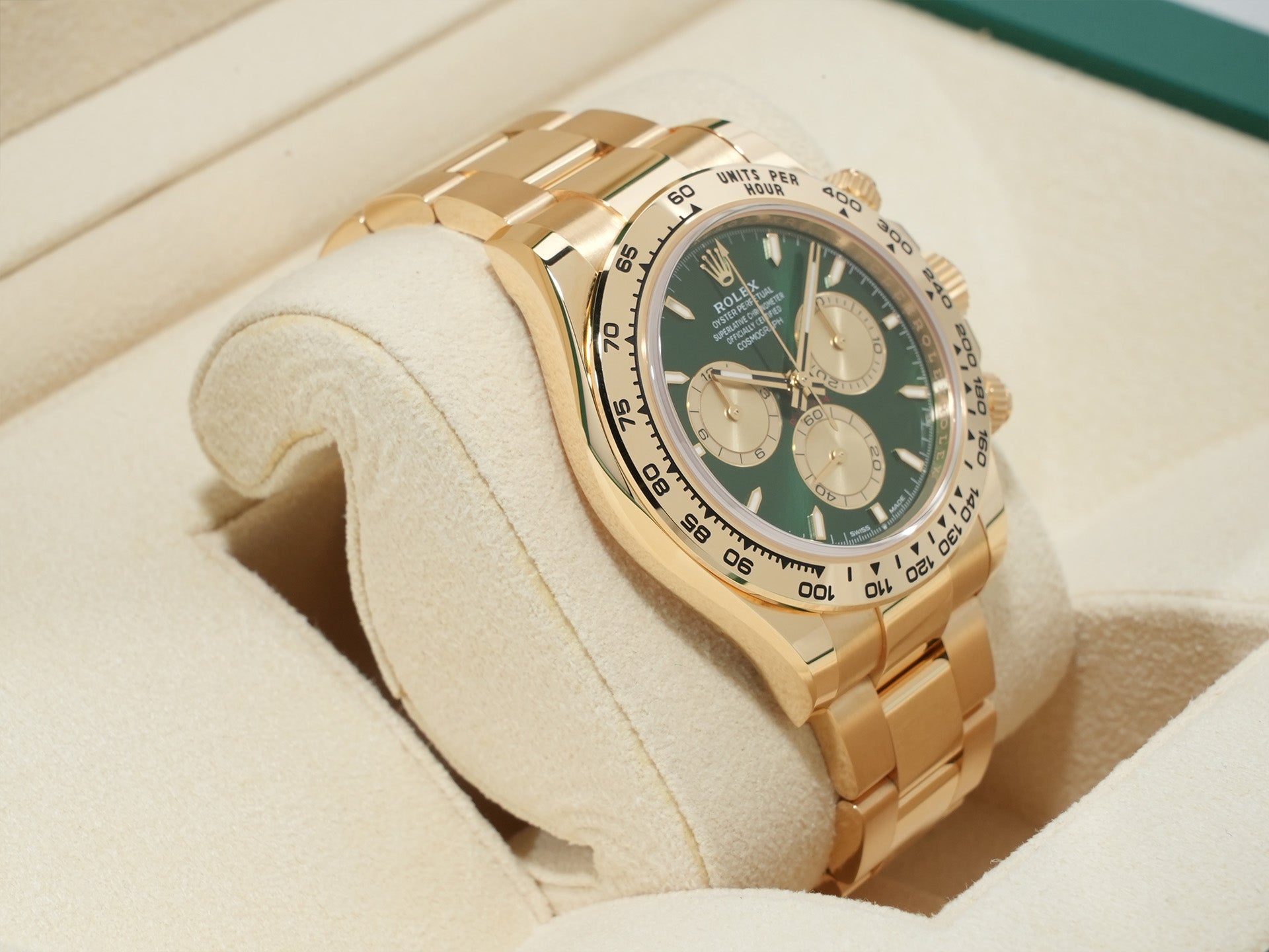 Rolex Daytona Ref. 126508 Yellow Gold Green Dial Unused cg2yvqgw