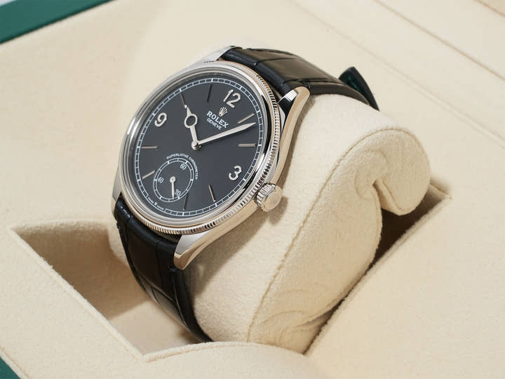 ロレックス 1908 Ref.52509 ホワイトゴールド ブラック文字盤 革ベルト 極美品 favnyakw